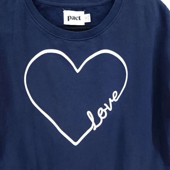 Pact Organic Cotton Crewneck Sweatshirt Size Small Love Heart Blue Sustainable - Picture 10 of 13